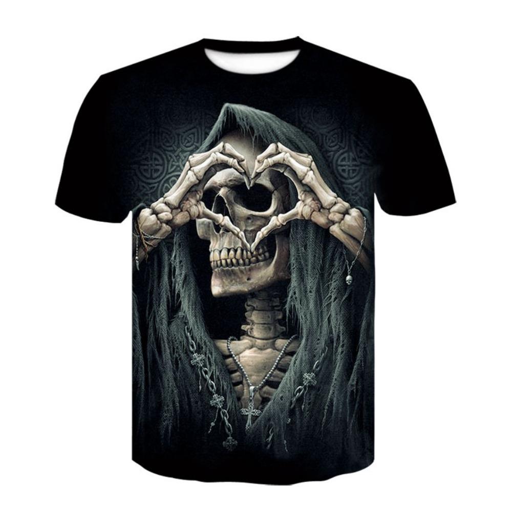 Terror Skull 3D Digital Printed Men's Fashion Trend Round Neck Short Sleeved T-shirt