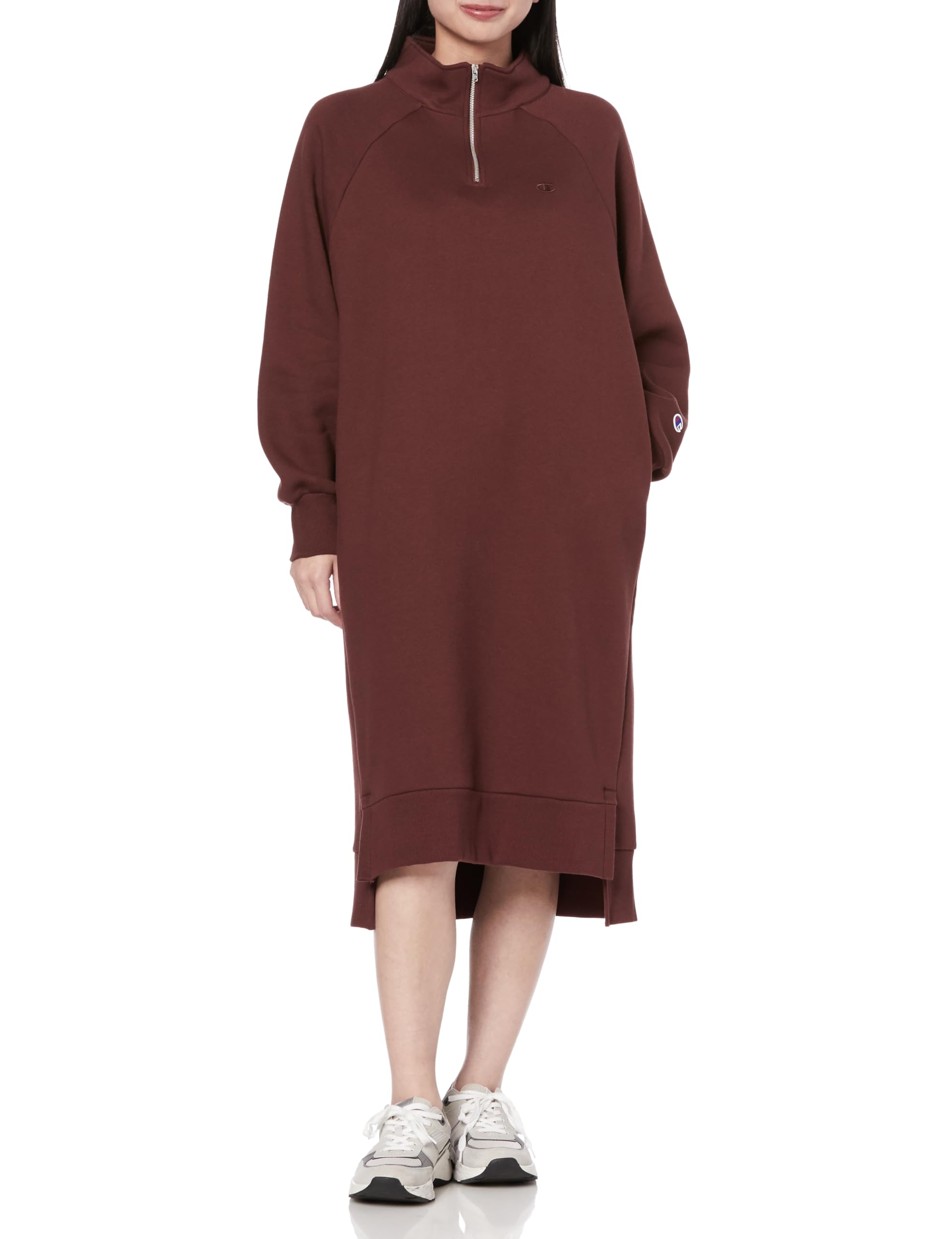 

Champion Basic Long Sleeve Dress with Brown Women s Fleece-Lined Half-Zip One-Point Logo, (CWSY012Z)