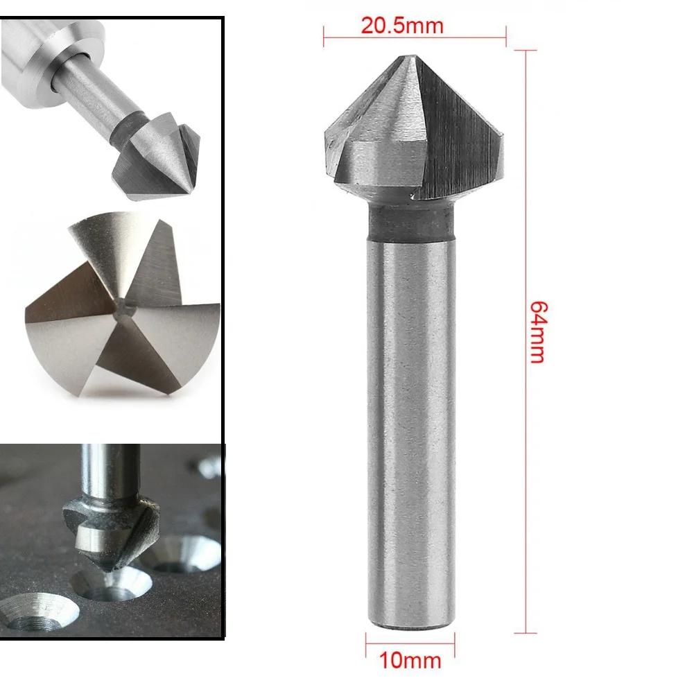 3-Flute Countersink Drill Bit 90 Degree Chamfering Cutters 6.3/8.3/10.4/12.4/16.5/20.5mm For Wood Metal Quick Change Drill Bit