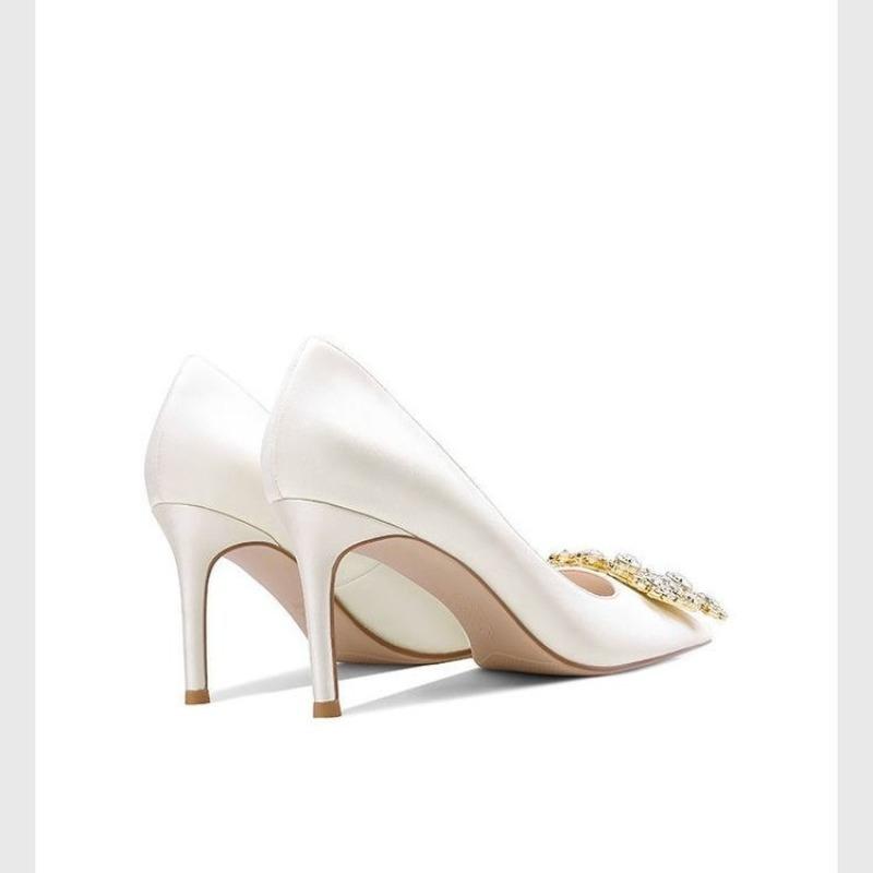 Fashion New Style Woman Shoes Luxury Pumps Pointed Toe Party High Heels White Wedding Shoes Rhinestone Women's Bridal Shoes Women
