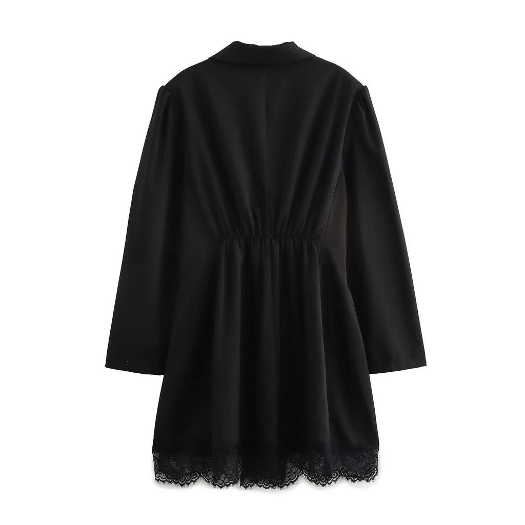 Spring 2025 Plus Size Women's Lace Patchwork Double-Breasted Suit Dress