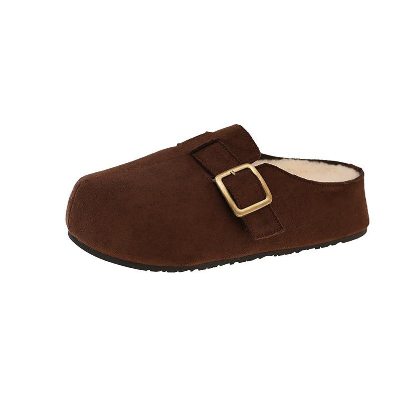 One foot on the retro ugly and cute thick-soled velvet outer wear autumn and winter new thermal bag head slippers