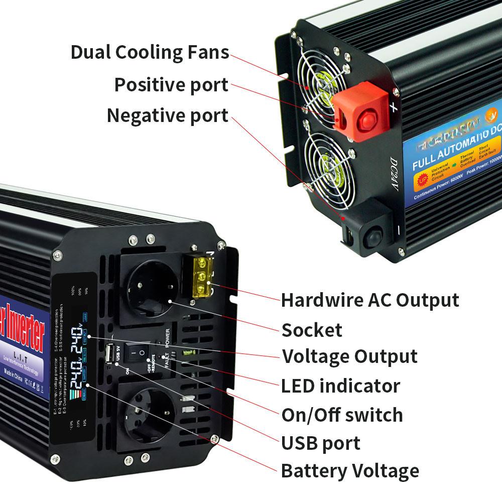 8000W High Power Car Inverter Solar Power Sine Wave Converter Outdoor Travel LCD Display Battery Inversor