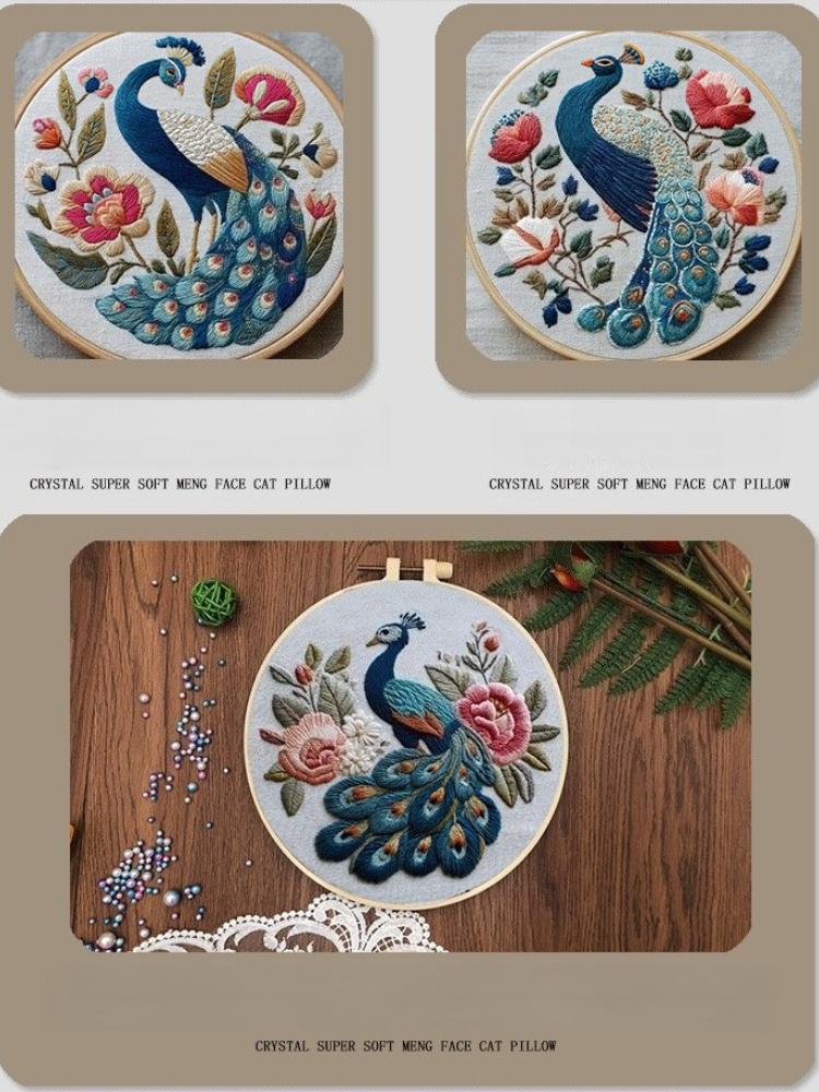 1 Stk. Pfau Blumenmuster Stickerei DIY Stoff Bastelset mit Werkzeugen