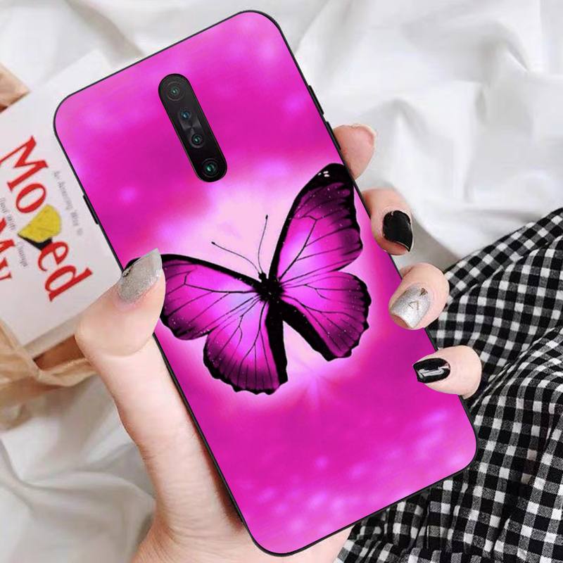 Beauty Pink Butterfly Phone Case For Redmi 9 5 S2 K30pro Silicone Fundas for Redmi 8 7 7A note 5 5A