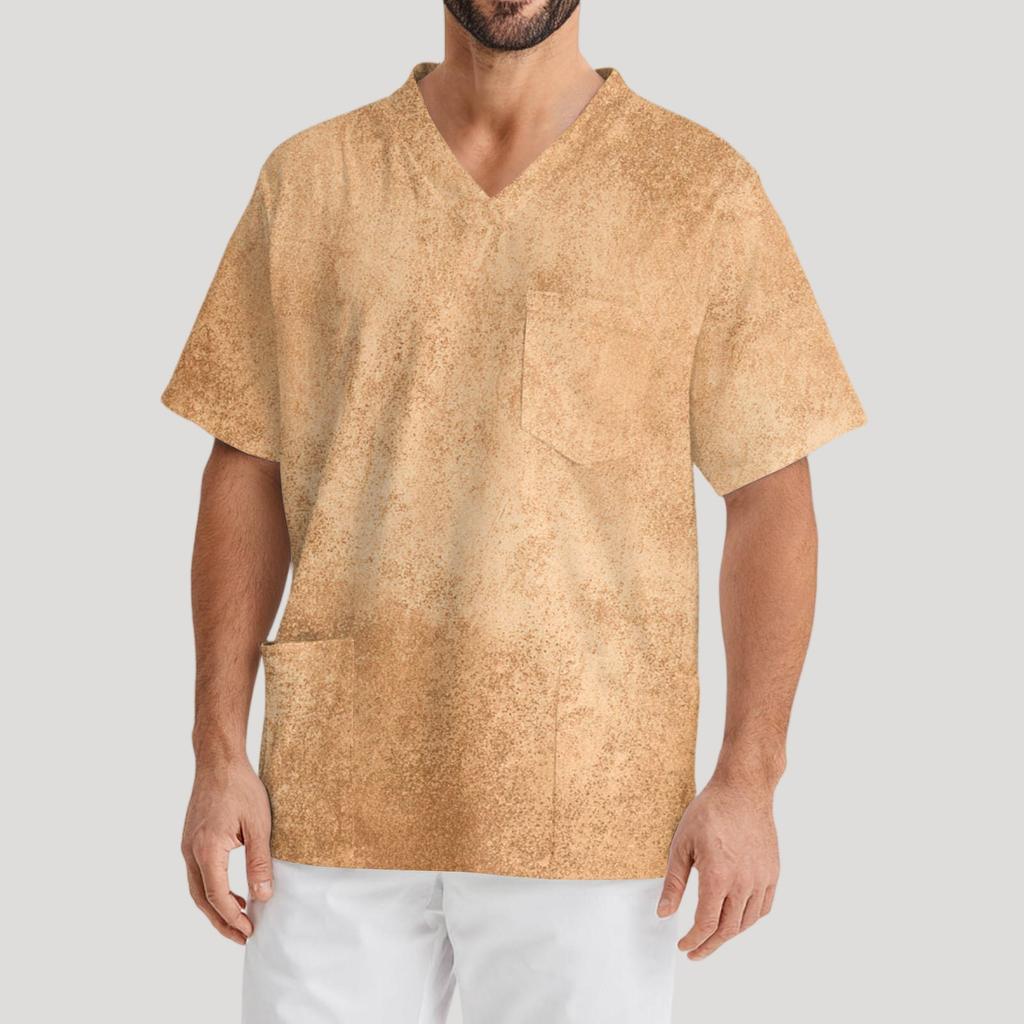 Men's Printing Short Sleeve V-neck Working Blouse Chest Pocket Carer Top