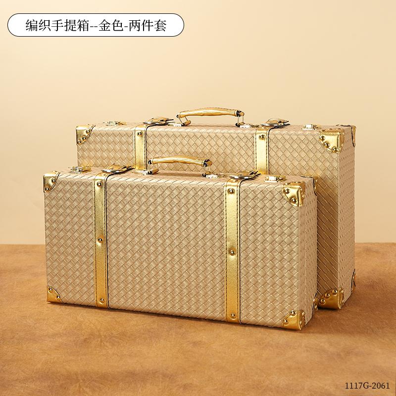 Retro European Wooden Handheld Storage Box Luxury Leather Suitcase Display Prop Box Family Storage Tools Wooden Case Leather