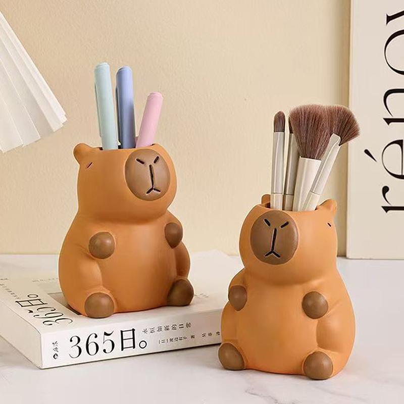 Cute Capybara Pen Holder Makeup Brush Organizer Perfect For Office Desk Decor And Creative Storage Solution Pen Holder For
