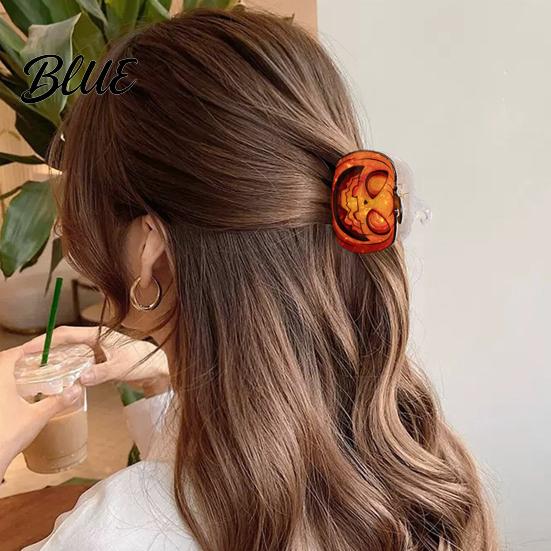 Half-tied Hair Clip Back Head Claw Reinforced Shark with Elastic Base Halloween Skull Transparent Acrylic Claw Pumpkin Bat Patterns for Bun
