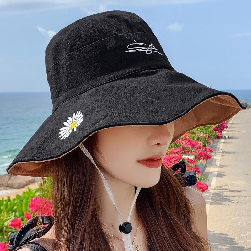 Daisy big brim bucket hat women's summer sunscreen sun hat travel casual versatile sunshade basin hat big edge