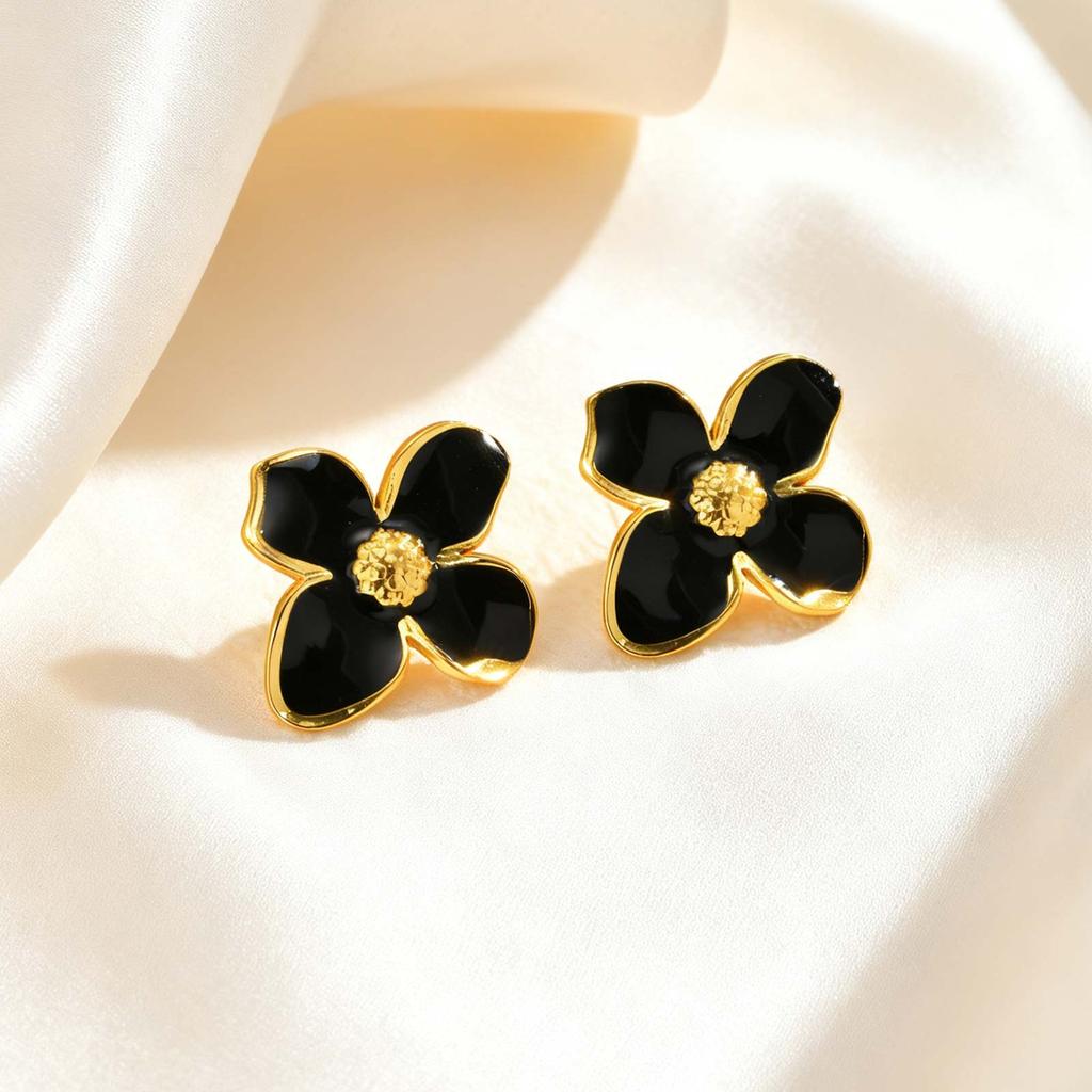 Elegant Glaze Blue Flower Stud Earrings Waterproof Women's Stainless Steel Stud Earrings Stylish Unique Jewelry Gift