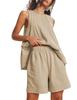 Women's two-piece shorts set Summer round neck sleeveless vest drawstring elastic waist shorts with pockets