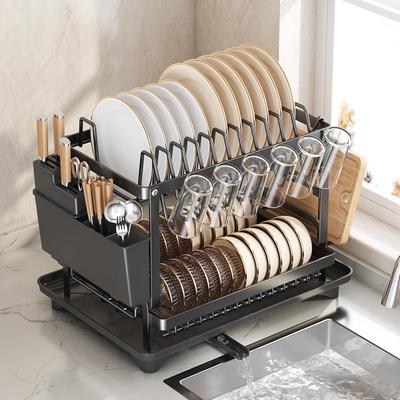 Kitchen Countertop Dish and Bowl Organizer with Chopstick & Knife Holder