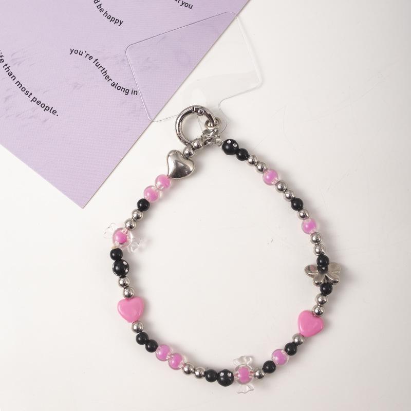 Stylish Anti-Fall Pearl Phone Chain: Short, Single Buckle Durable Wrist Strap with Heart Charm