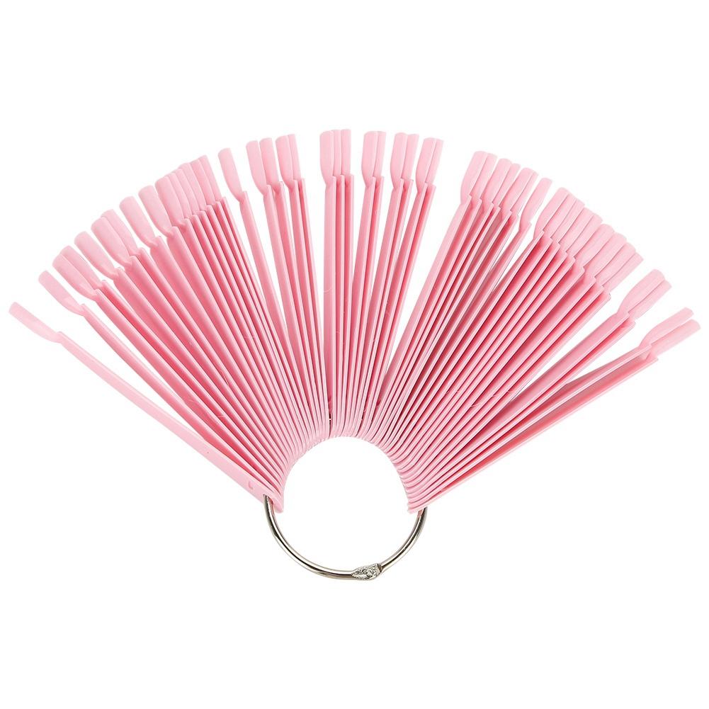 100Pcs Bag Fan False Nail Tip Stick Palette Manicure Polish Gel Display Practice Tools(Pink)