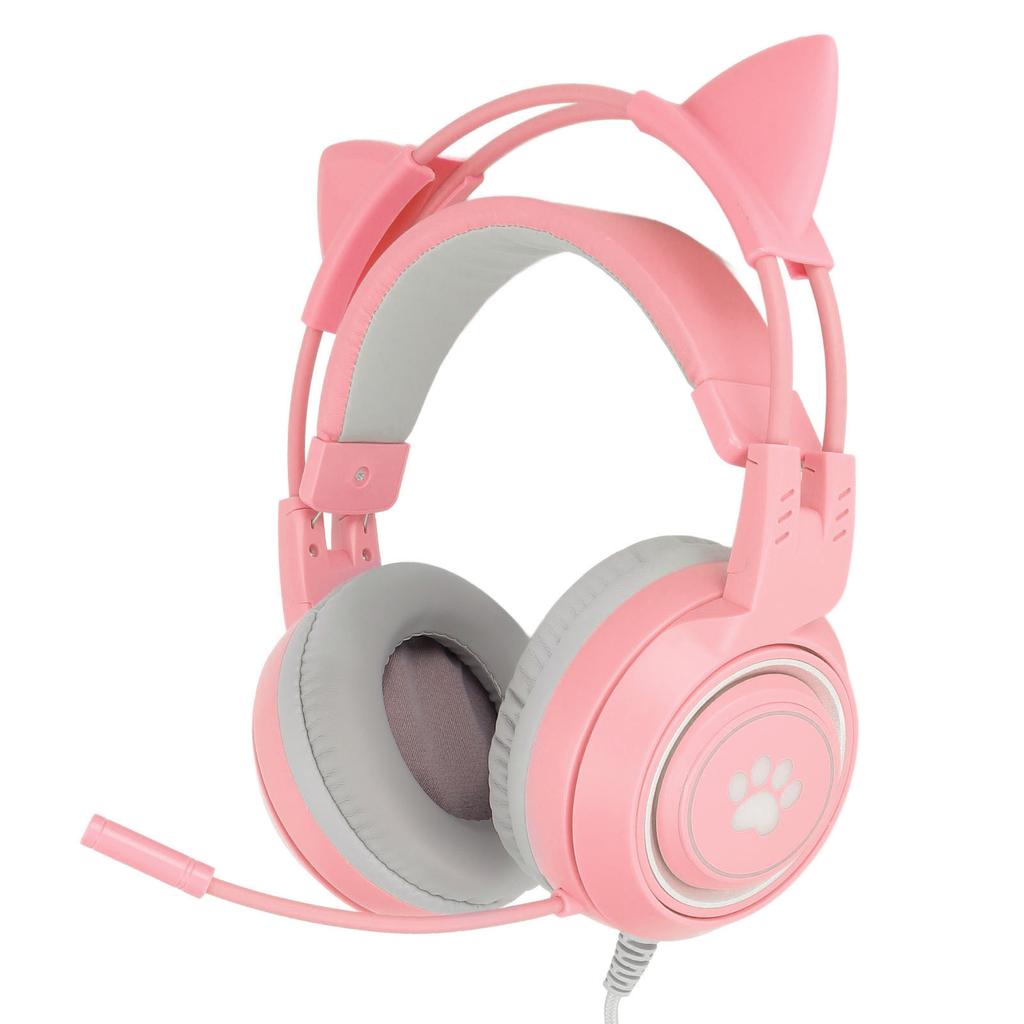 SY 5 Cat Ear Gaming Headset USB+3.5mm Plug Gaming Headphone Supports Volume Adjustment Microphone  (Pink )