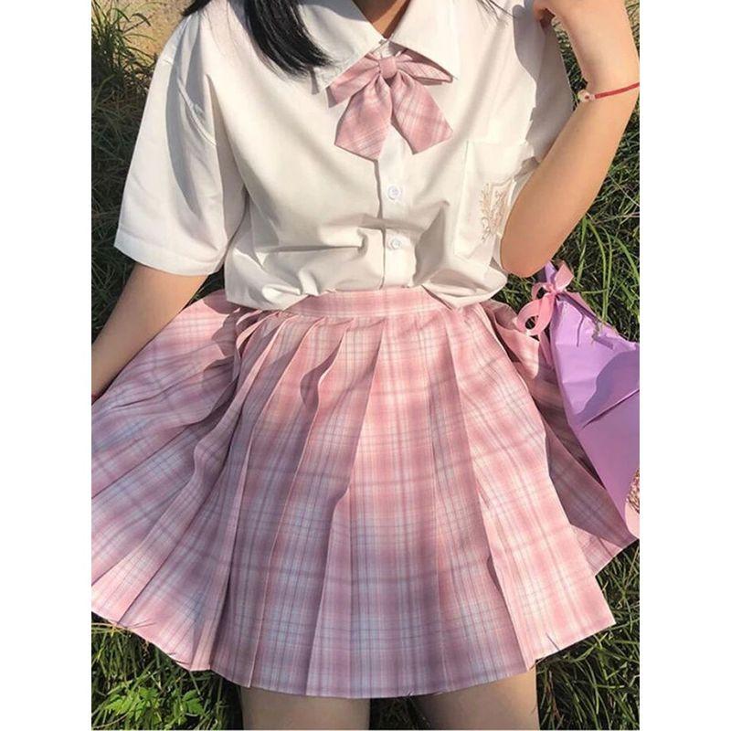 Grid Shaped High Waisted A- line Skirt Plaid High Waist Preppy Style A- line Skirt