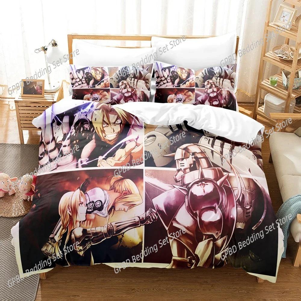 Set Biancheria da Letto Anime Fullmetal Alchemist Copripiumino Coperta per Camera da Letto Singolo Twin King Size Coperta Trapuntata Tessile per la Casa