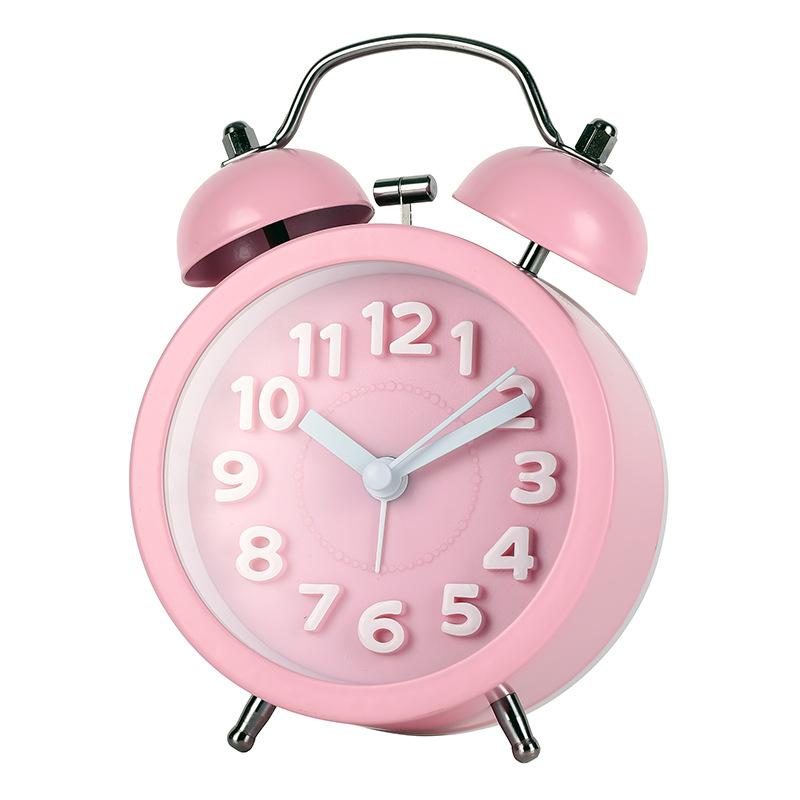 Three-dimensional digital creative bell ringing clock convex literal texture fashionable metal alarm clock silent luminous seat clock