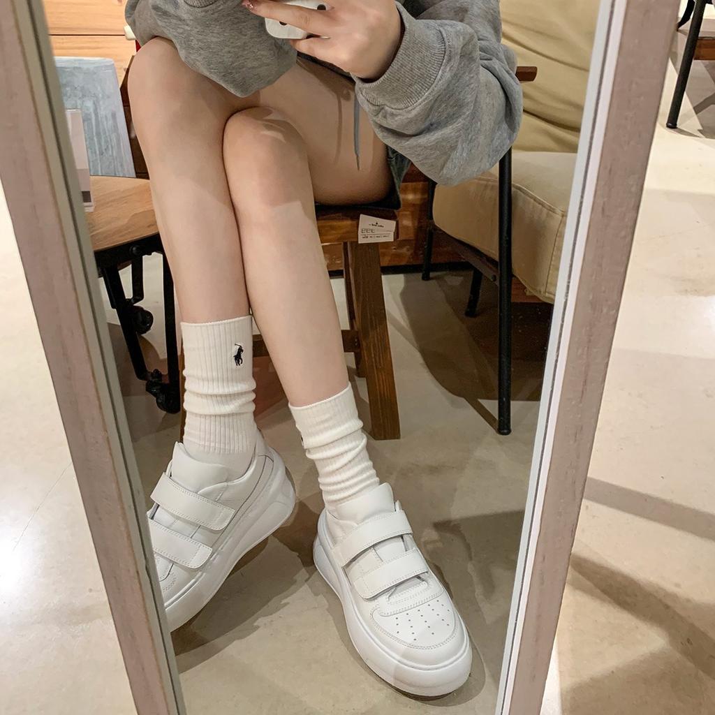 [Shei Su Yinyin] 6.5cm Thick Sole~ Smiley Face Velcro Heightening Casual Sports Board Shoes Women's Little White Shoes