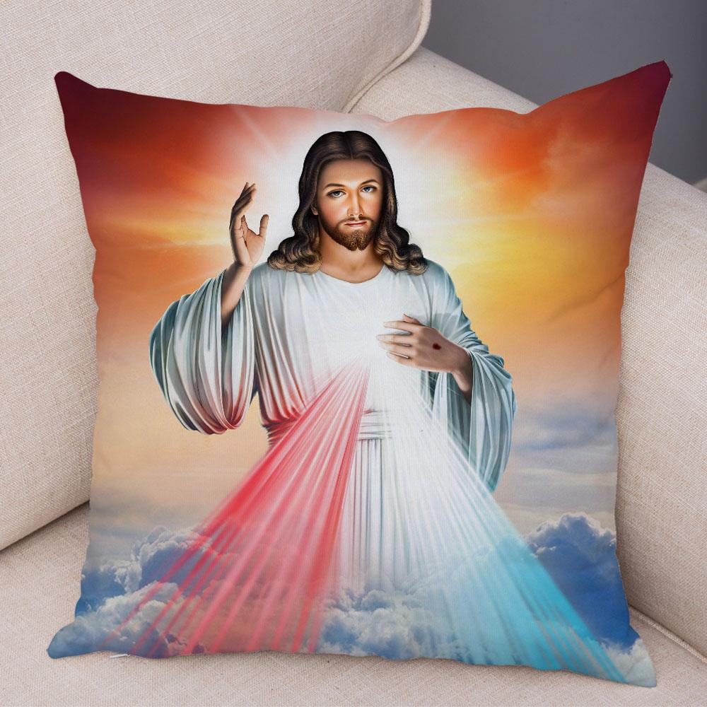 Vintage Jesus Christ Cushion Cover for Sofa Home Decor Colorful Cartoon Christ Savior Pillow Case Soft Plush Pillowcase xcm