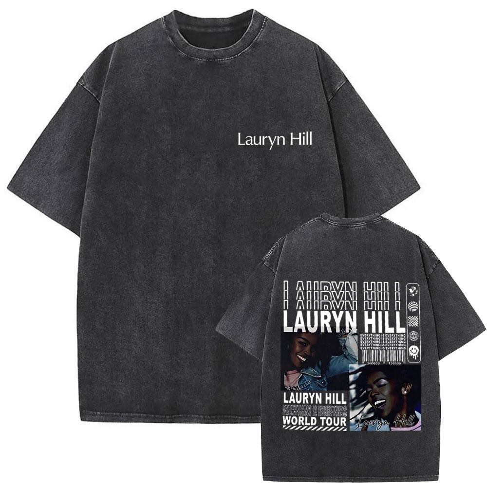 Washed Vintage Singer Lauryn Hill Graphic Print Tshirt Men Women Clothing Hip Hop Fashion Street Oversized Crewneck Tee Shirts