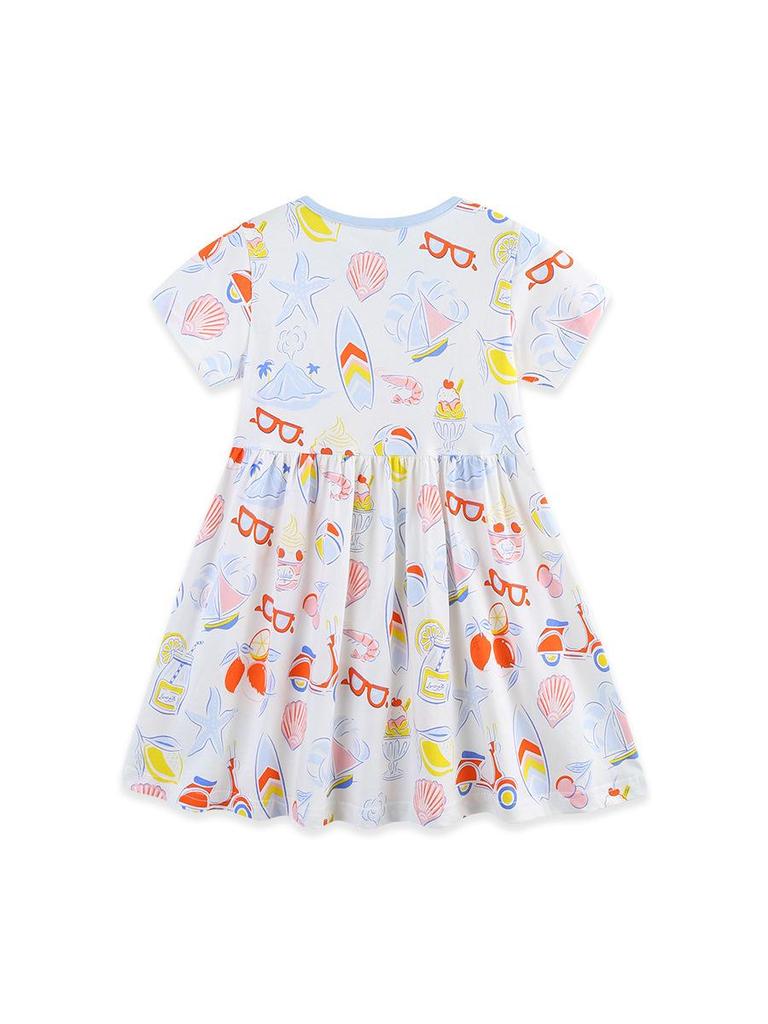 Girls' European Style Short Sleeve Princess Dress - Cute Print, Knit Cotton, Toddler Summer New Arrival