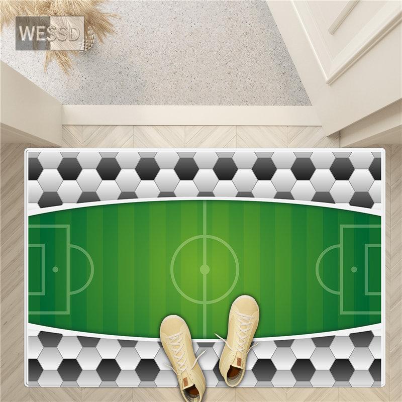 Green Football Rug For Boys 3D Football Field Kids Bedroom Carpet Soft Bedside Mat Cute Bathroom Mat Kawaii Toilet Mat Doormat