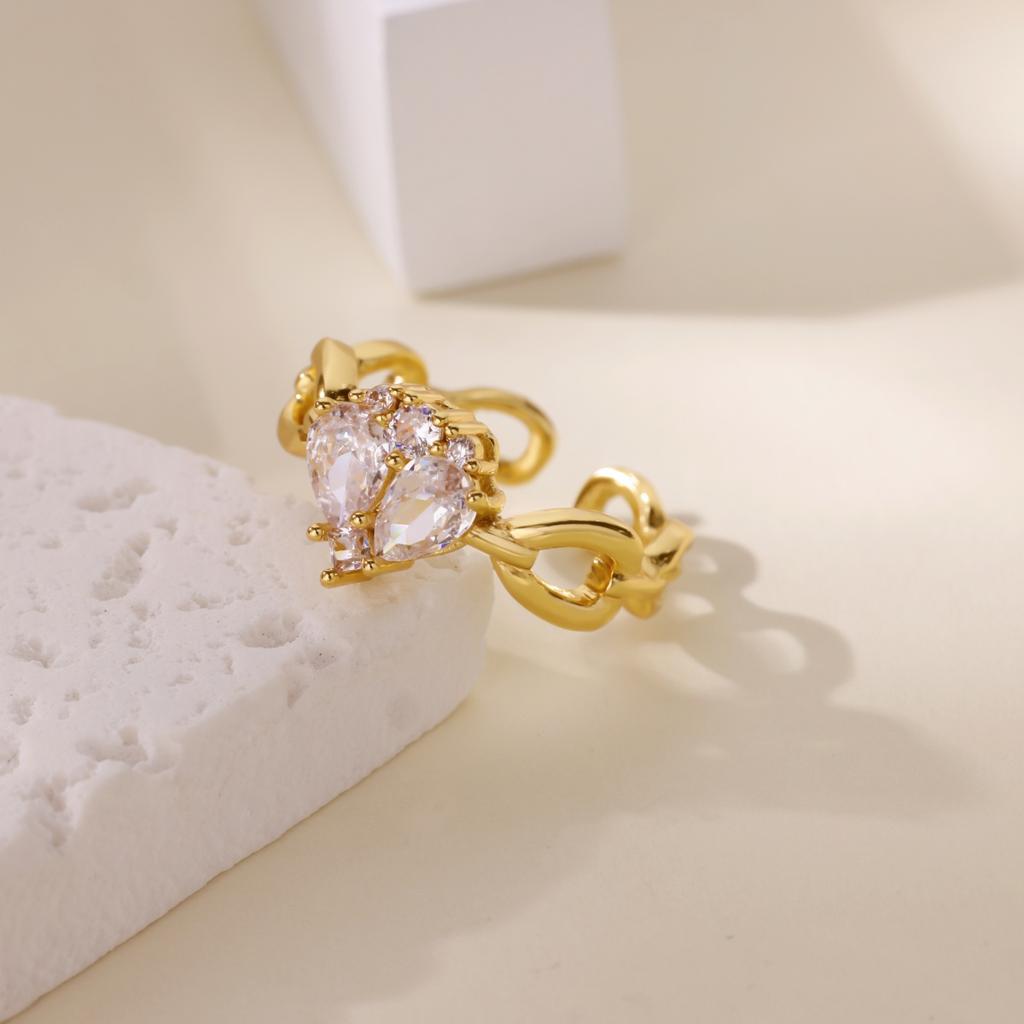 Classic Zircon Heart Open Rings For Women Stainless Steel Twist Chain Ring Elegant Couple Wedding Jewelry Gift Bijoux Femme