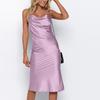 Women Sexy Elegant  Color Imitation Silk Slim Dress Banquet Sling Dress