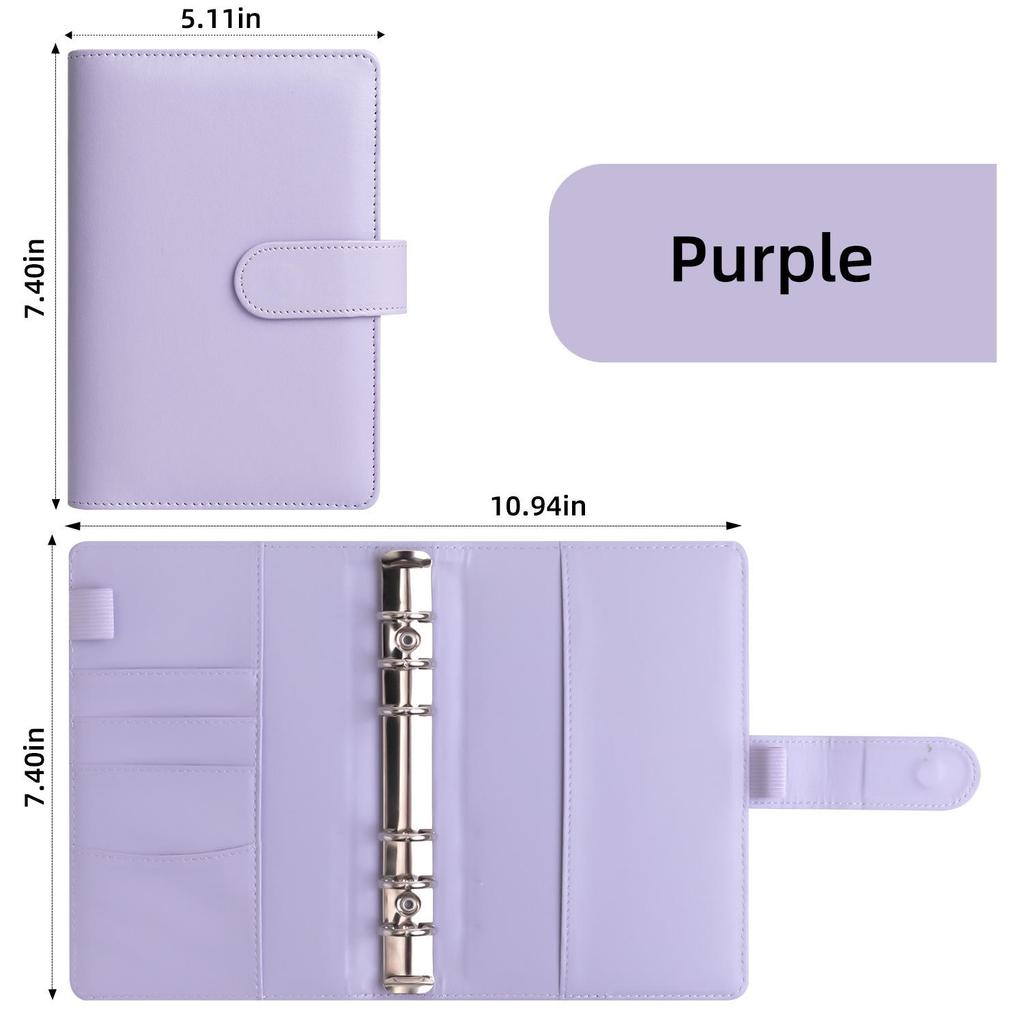 A6 Macaron PU Leather Zipper Budget Notebook with Detachable Loose-Leaf Pages