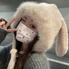 Korean Style Sweet and Cute Autumn and Winter Long Ear Rabbit Hooded Hat To Prevent Cold Student Girls Warm Ear Protecting Hat To Show Small Face