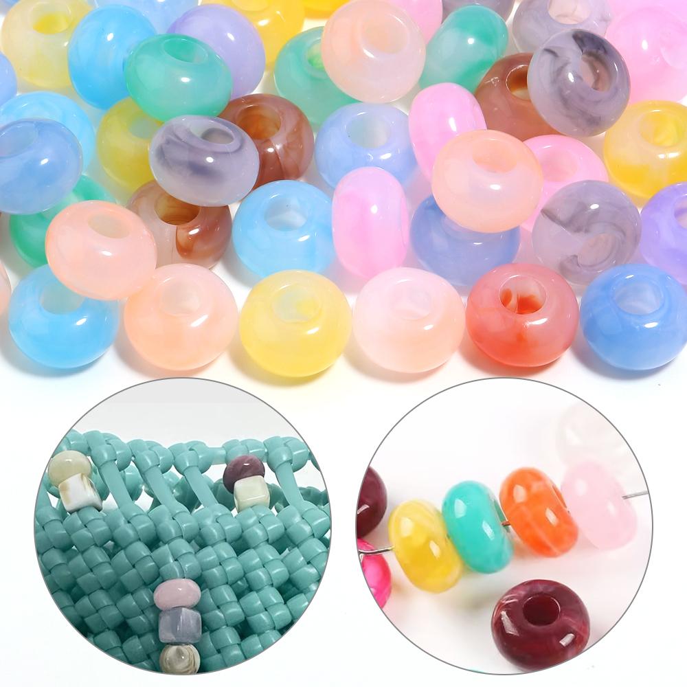 50pcs 14x8mm Big Hole Acrylic Beads Colorful Round Loose Beads For DIY Jewelry Making Handmade Necklace Bracelets Accessories