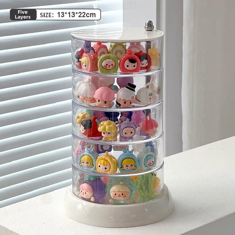 Rotating Jewelry Storage Box Makeup Storage Rack Bracelet Earring Round Plastic Organizer Boxes Holder Display Rack with Cover