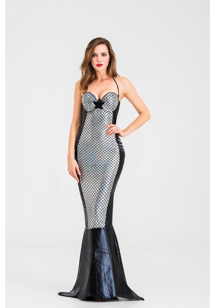 Abito da Sera da Sirenetta Principessa Senza Spalline con Paillettes per Adulti - Costume di Halloween