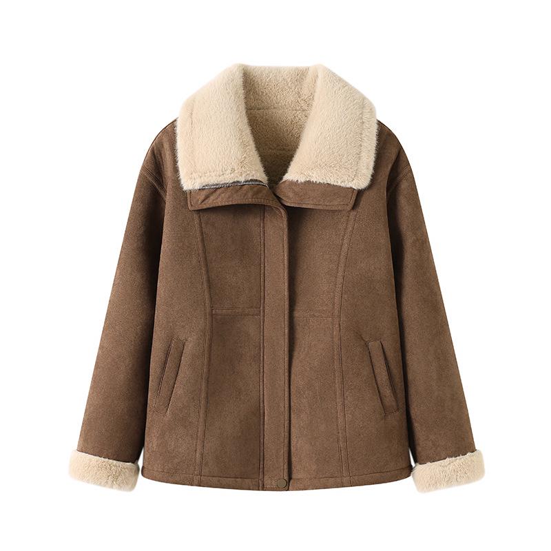 Women's Casual Plus Velvet Jacket for Ages 40-60: Thickened Lapel Style