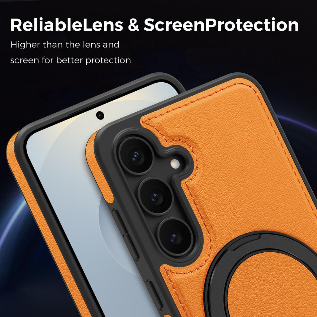 For Samsung Galaxy S25 FE Case with Ring Kickstand Magnetic Case PU Leather Back Cover