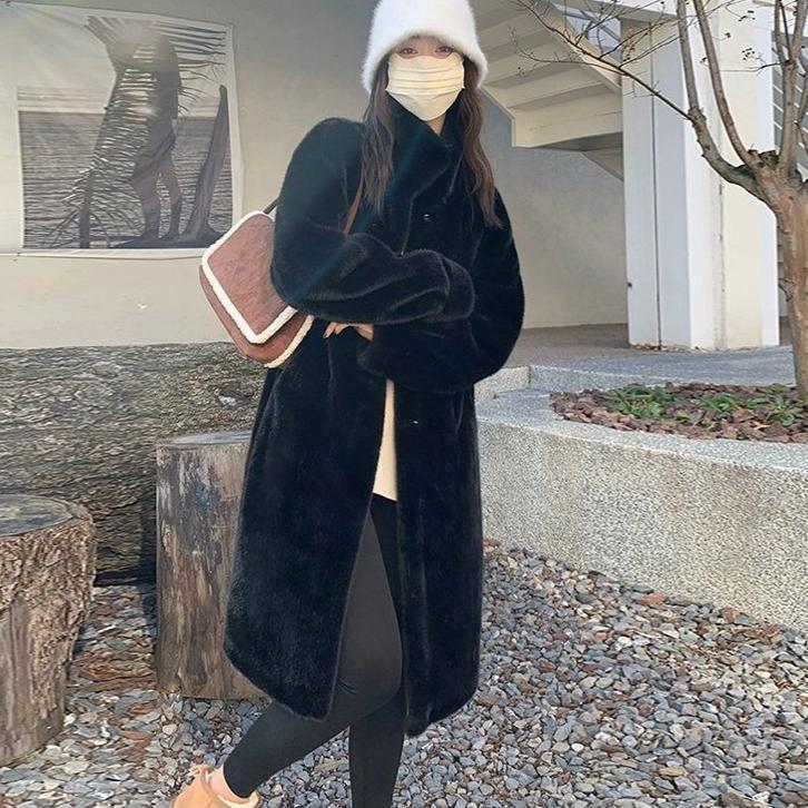 Women Faux Fur Coat Solid Long Fur Coat Fluffy Luxury Loose Casual Stand Up Collar Fur Coat Outerwear Winter