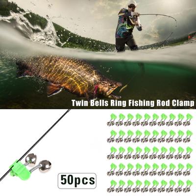 50 unidades 4,5 cm ao ar livre duplo sinos anel vara de pesca braçadeira mordida isca alarme
