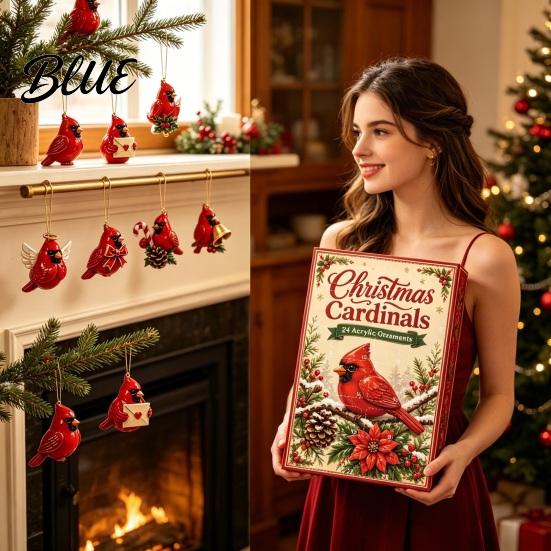 Daily Countdown Box Birthday Gift 24-Day Christmas Advent Calendar Red Bird Set with for Children
