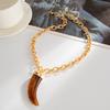 Ethnic Style Smudged Resin Pointed Horn Wolf Tooth Pendant Necklace, Fashionable Style Metal Chain Necklace