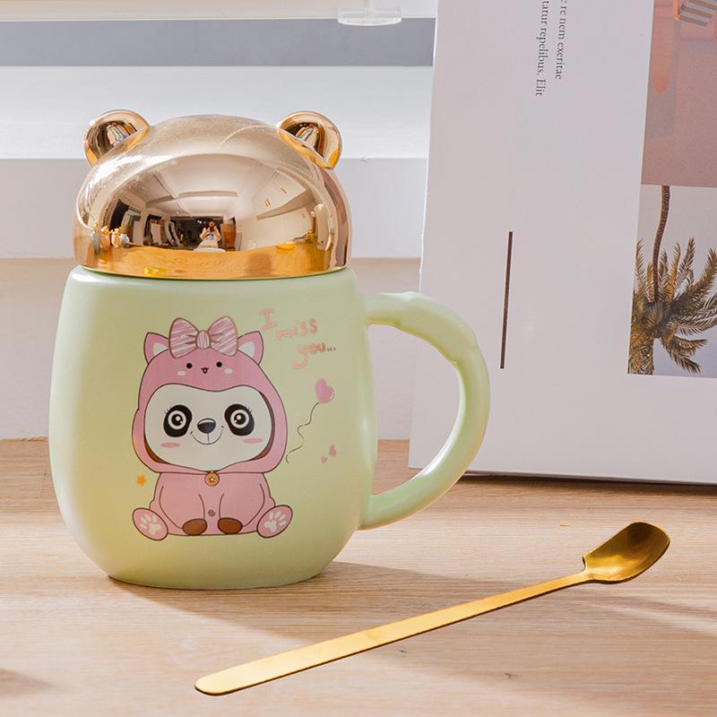 Heart-shaped Wings Butterfly Lid Gift Cup Cute Cartoon Ceramic Mug Water Cup with Lid