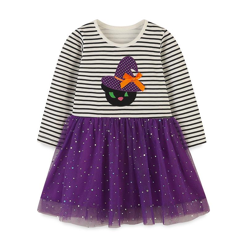 AostaBetty Autumn Girls European Striped Mesh Dress - Halloween Style 120cm (6Y)