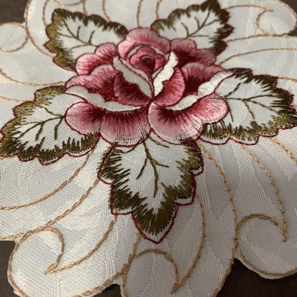Round Coaster Embroidery Flower Placemat Tablecloth Cup Pad Table Decoration