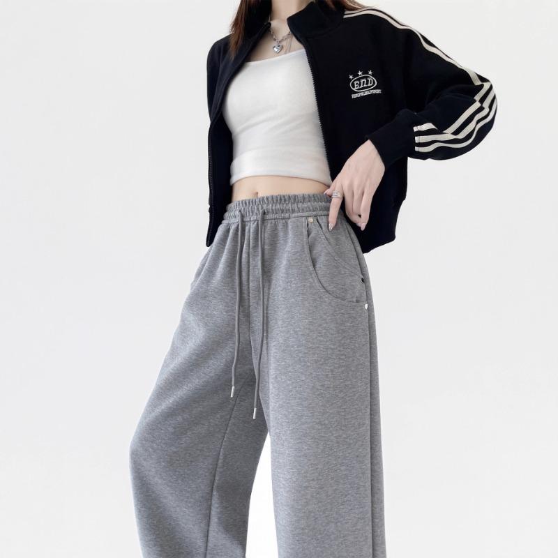Gray sweatpants women's autumn new loose straight casual pants small slim wide-leg sweatpants