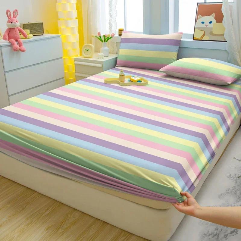 3-Piece Simple Modern Stripe Pattern Matte Three Piece Fitted Sheet Set, Bedroom Printed Bed Cover Set, Bedding