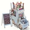 Charming 3D Pop-Up Birthday Card - Laser-Cut Paper Craft with Vintage Blue Car Design, Pink & Red Flowers, Ideal for Friends & Family