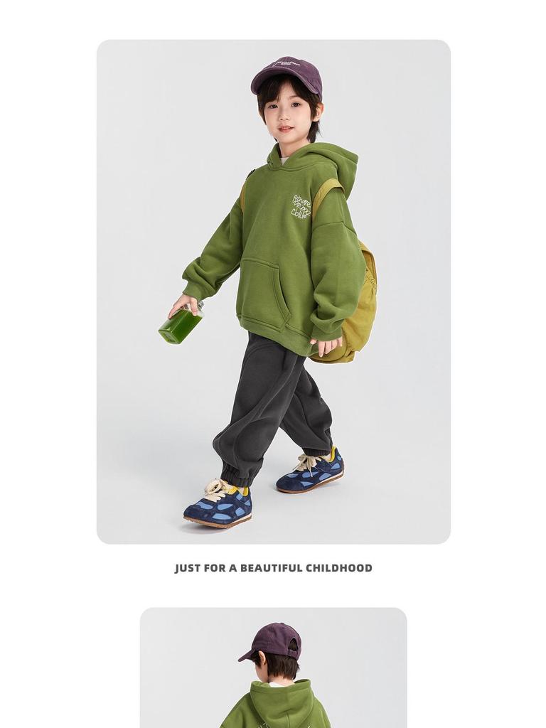 Winter Boys' Fleece Hooded Sweatshirt for Kids - Thickened, One-Piece Design