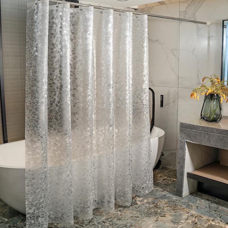 Waterproof PEVA Shower Curtain with Hooks, Solid Color, Thickened & Punch-Free for Bathroom