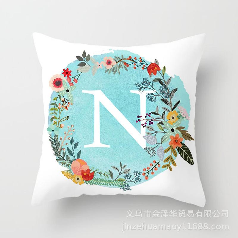 Blue Letter Pattern Throw Pillow Cover With Short Plush Print Living Room Sofa Decoration Cushion Cover Pillow Covers Decorative